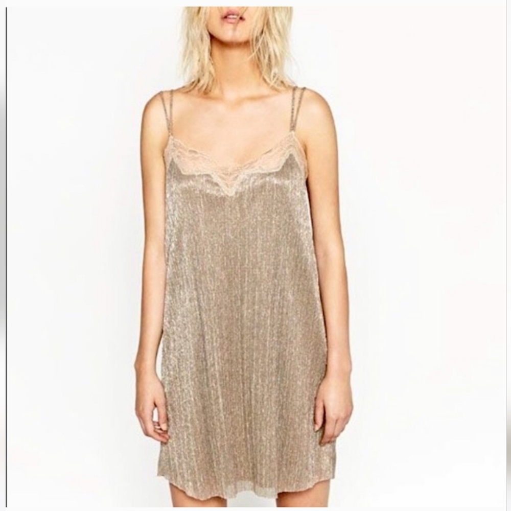Zara Metallic Gold Slip Dress